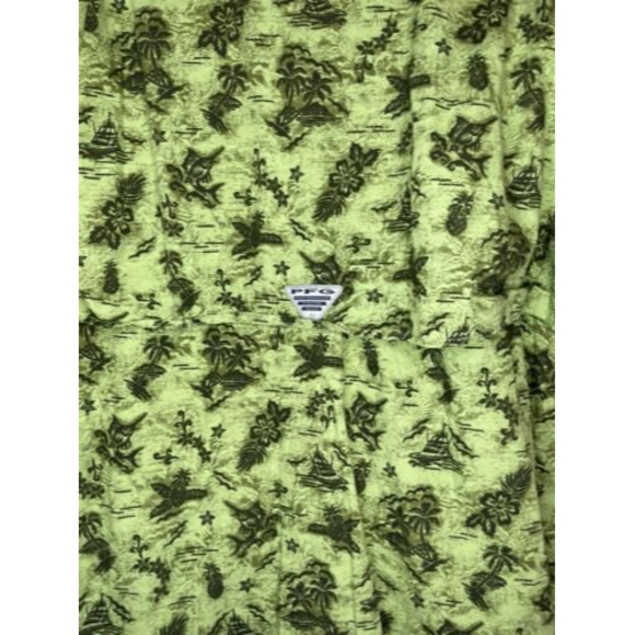 Columbia PFG Green Patterned Hawaiian Fishing Shirt Vented Back Large - Picture 6 of 7